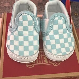 Vans Baby Slip-On Checkerboard Shoes - Light Blue & White